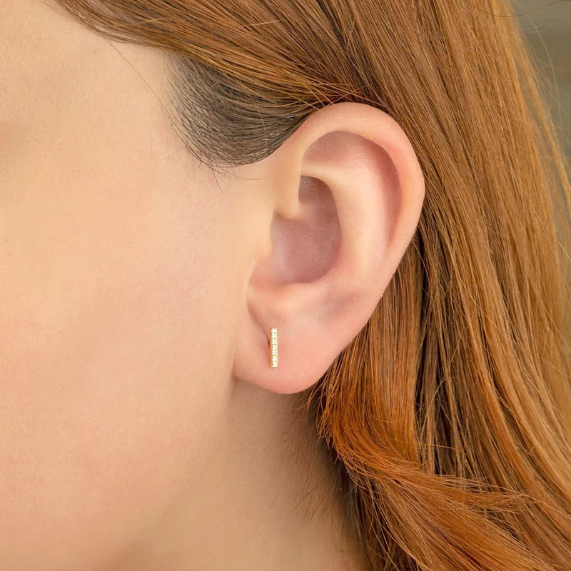 925 Sterling Silver Ear Needle Zirconia Minimalist Small Stud Earrings For Women Fashion Flat Bar Earrings Fine Jewelry Gifts