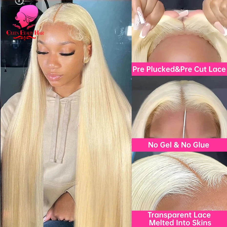 613 Glueless Wigs Human Hair 5x5 Lace Closure Wig Remy Straight Blonde Pre Plucked Glueless Wig 100% Human Hair Wigs Ready To Go