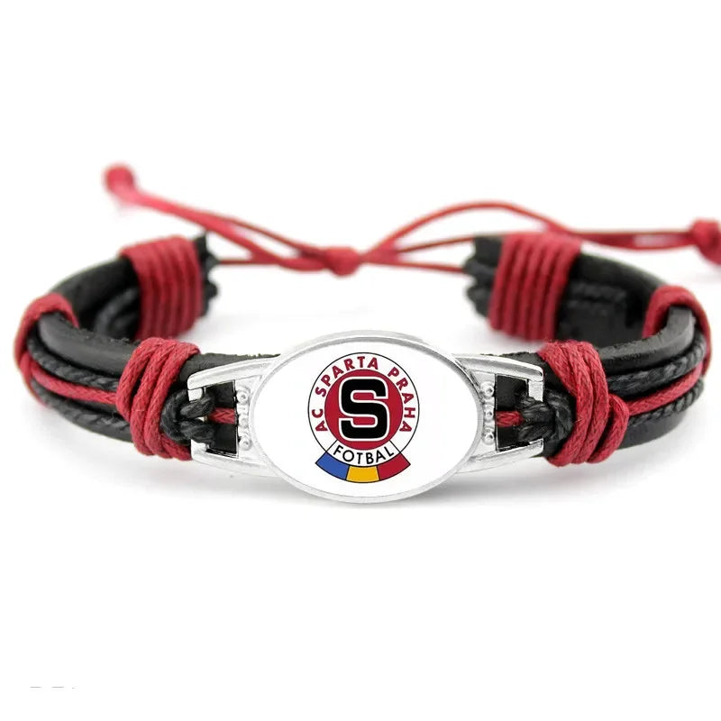 1PC Czech Republic  AC Sparta Praha Fotbal Charms Genuine Leather Bracelet Bangles Hand Braided Jewelry Dropshipping