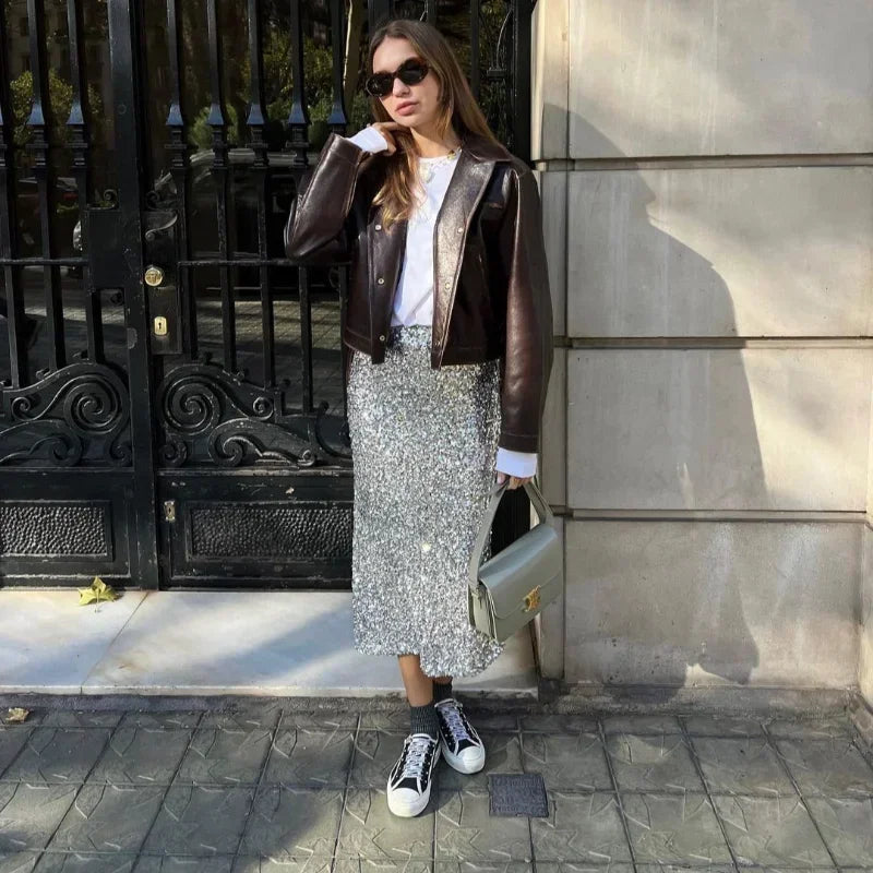 Vintage Cropped Distressed Leather Jacket For Women Chic Lapel Single Breasted Lace Up Coat Autumn Lady New Chic Streetwear 2024