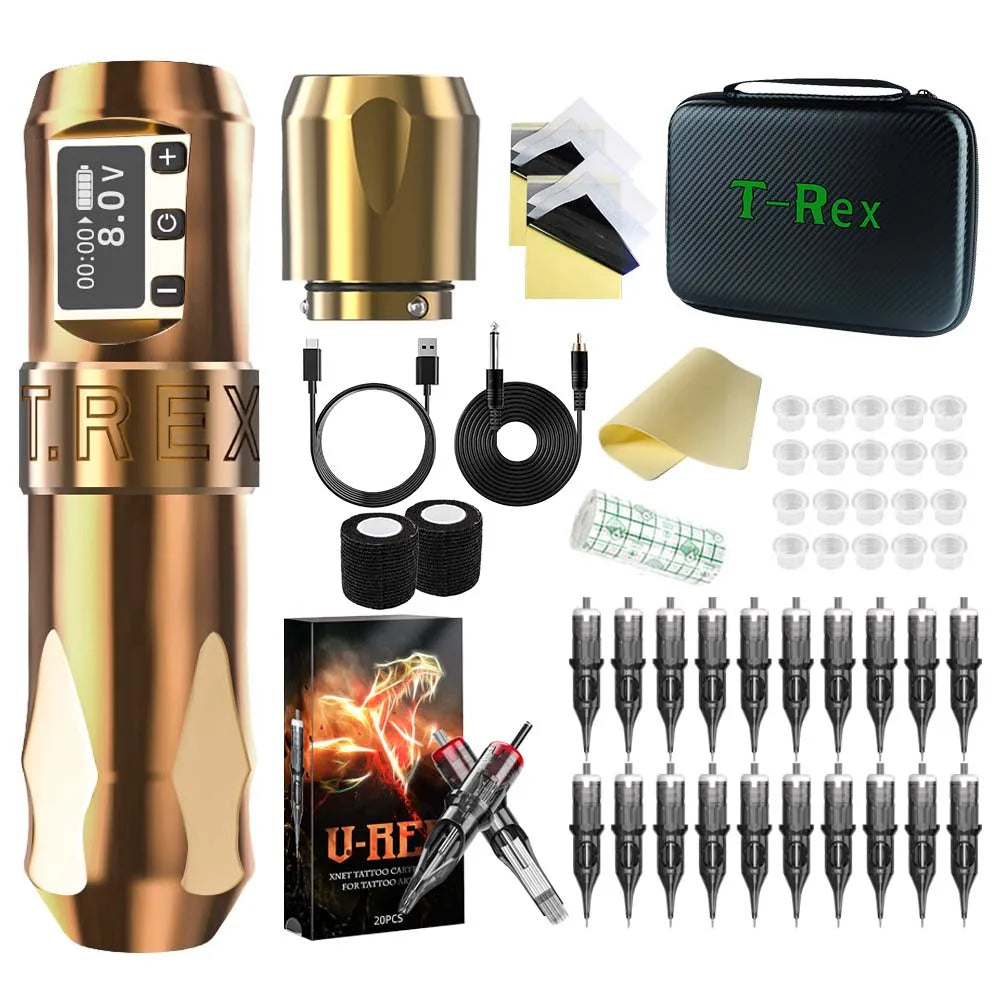 T-Rex Wireless Tattoo Machine Rotaty Battery Pen With Portable Power Pack 2400mAh LCD Digital Display For Body Art Makeup