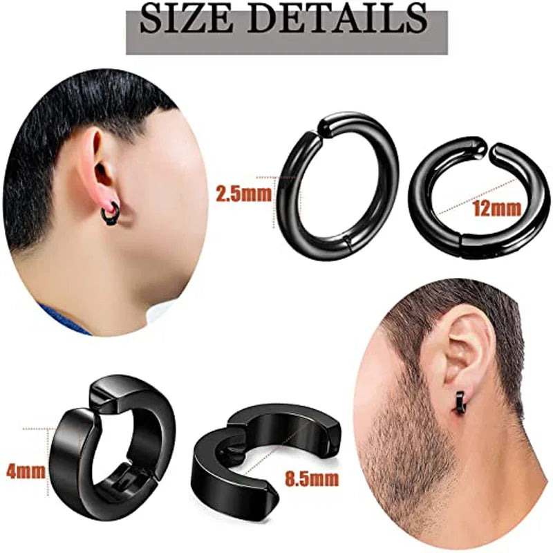 1-15 Pieces Clip on Earrings Set for Men Stainless Steel Black Fake Piercing Earring Mens Hoop Non-piercing Earrings