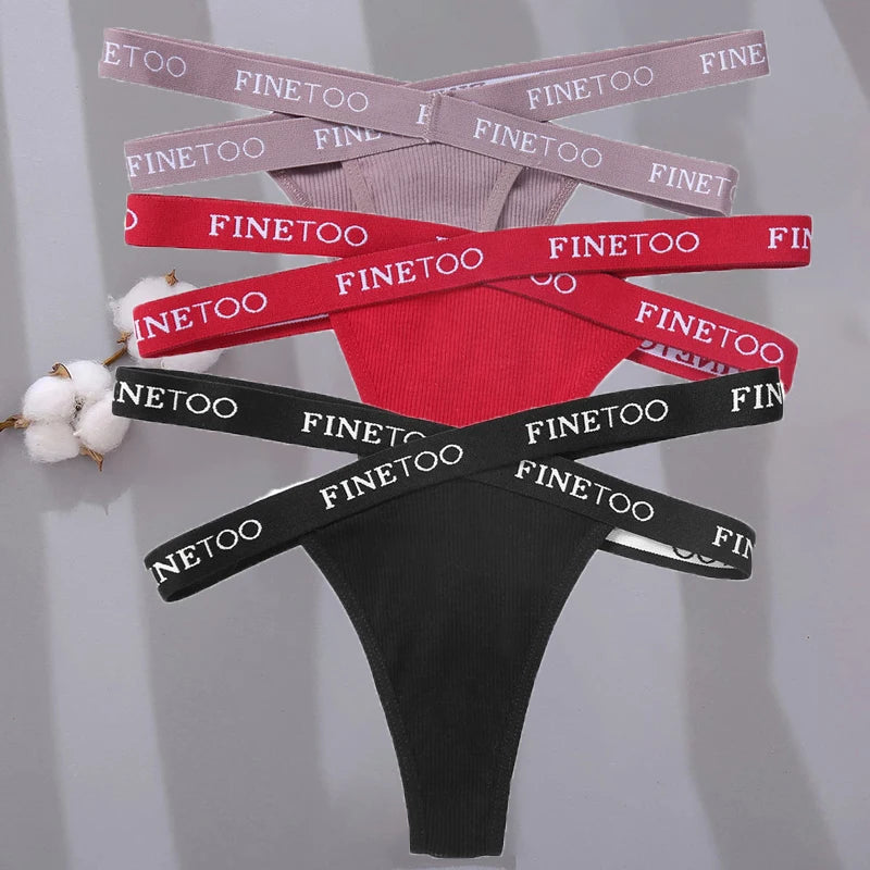 3PCS/Set Cross Strap G-String Cotton Panties Women Sexy High Waist Women's Panties FINETOO Letter Waisted Panty Lingerie M-XL