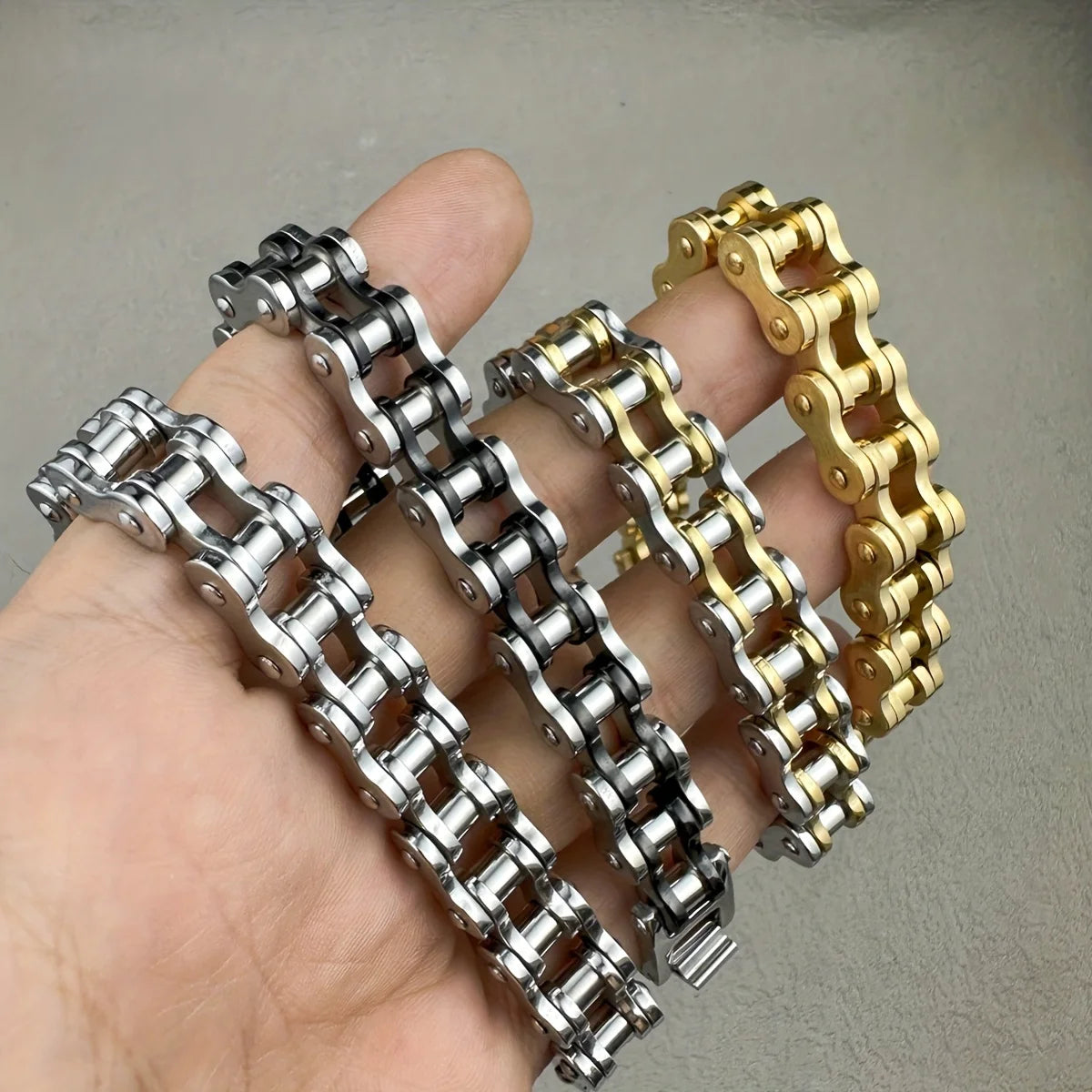 1pcs Punk Rock Stainless Steel Biker Mens Bracelet Link Chain Motorcycle Bike Bicycle Chain Bracelets Bangles Jewelry