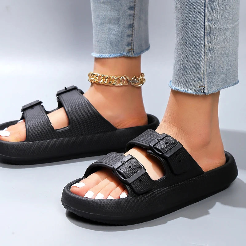 Summer Slippers Double Buckle Slide Sandals Women Couple Home Slides EVA Thick Sole Light Weight Flip Flops Bothe Shower Shoes Viralgem Store
