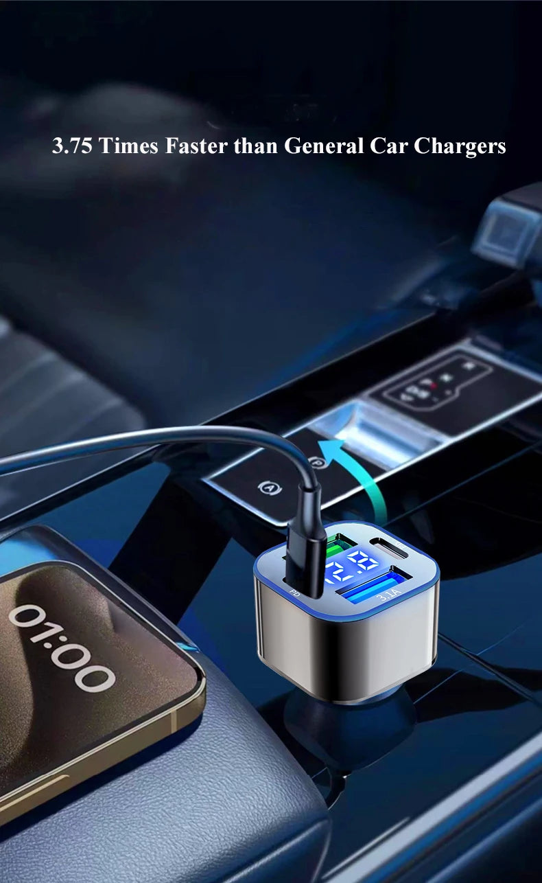 4 in 1 USB C Car Charger Dual PD  Super Fast Charging Adapter for iPhone 15 Pro Max 14 Plus Huawei Oneplus Samsung OPPO Vivo