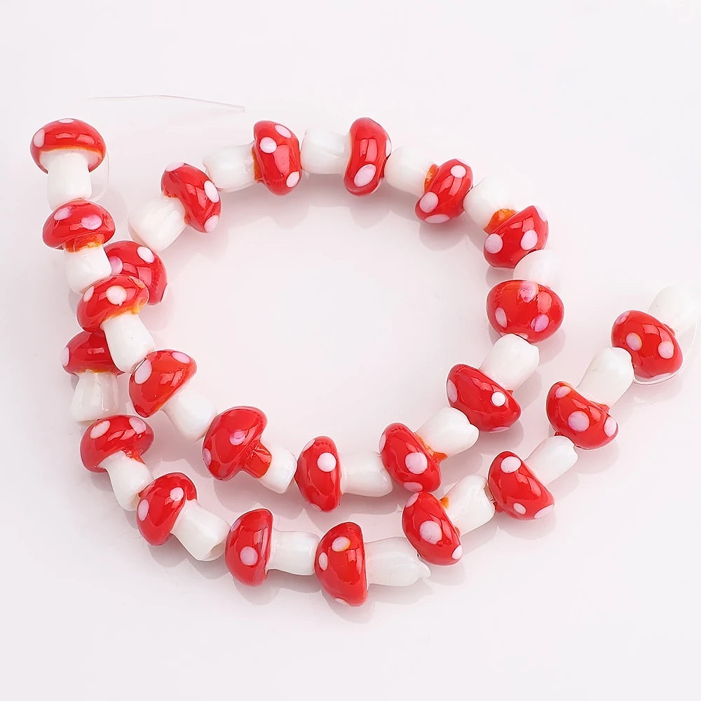 10Pcs 10x13mm 12x16mm 15x20mm Mushroom Shape Lampwork Glass Loose Beads for DIY Crafts Jewelry Making Earing Necklace Accessory