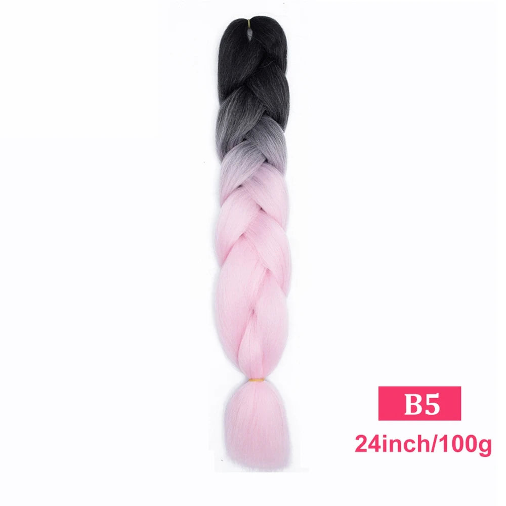 24inch Synthetic Long Braiding Hair Pre Strethced Colorful Ombre Brown Blonde Crochet Jumbo Braids Hair Extensions For Women