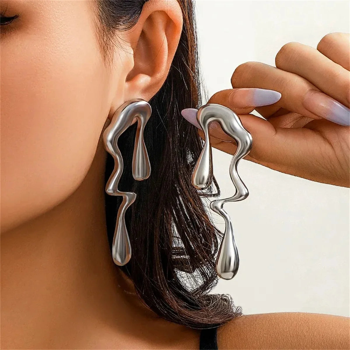 2pcs Irregular Vintage Stainless Steel Water Drops Ear Studs Viralgem Store