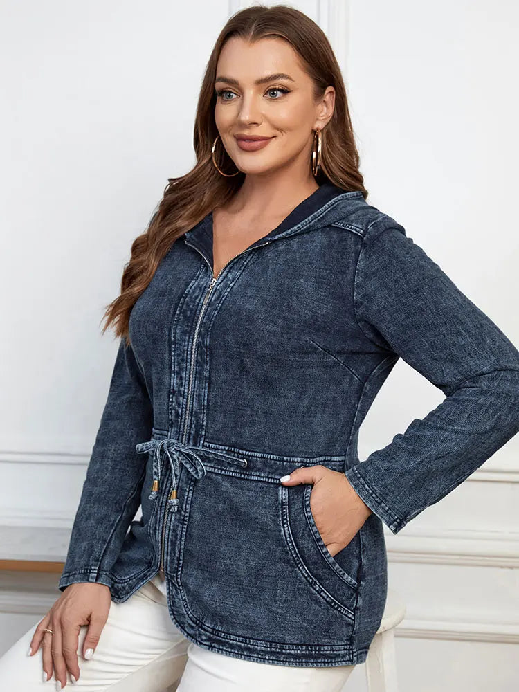 Women's plus Size Casual Denim Jacket Loose Fit Classic Style Button Detailing Long Sleeve Blue Outerwear