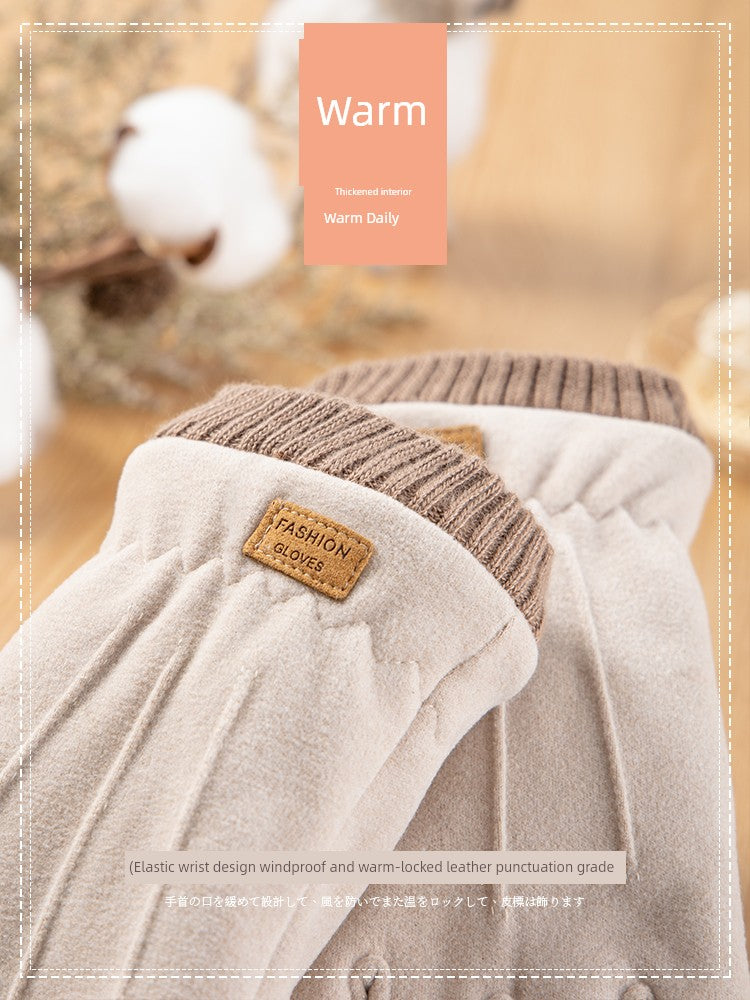 Women's Warm-Keeping and Cold-Proof Five-Finger Double-Layer Thickened Gloves for Autumn and Winter