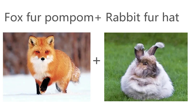 2024 New Rabbit Fur Beanies Soft Warm Fluffy fur pompom Winter Hat for Women Angora Knitted Hat Skullies Female Bonnet Knit Cap Viralgem Store