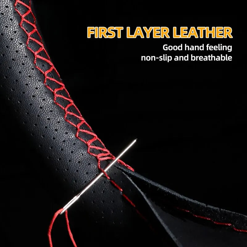 38cm DIY Car Steering Wheel Cover Fiber Leather Thread Artificial Leather Car Covers Suite Auto Accessories
