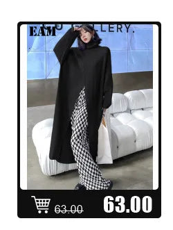 [EAM] Women Black Pu Leather Long Spaghetti Strap Dress New V-Neck Sleeveless Loose Fit Fashion Tide Spring Autumn 2024 JD03201