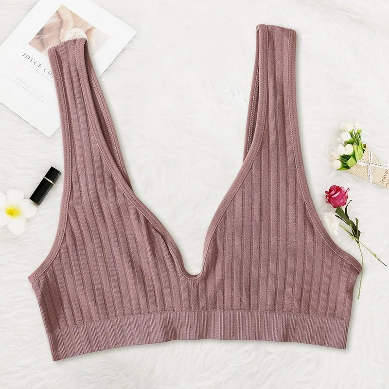 Women Seamless Sports Crop Top Sexy Bra Female Tube Tops Deep V Sexy Women's Underwear Bralette Sleeveless Camis Bandeau Top
