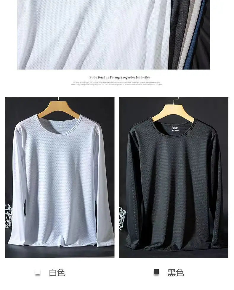 Summer Ice Silk T-shirt Men's Cold Short Sleeve O-neck Stretch Quick-drying Breathable Sports Shirt T Shirt Men Cool Down Tops