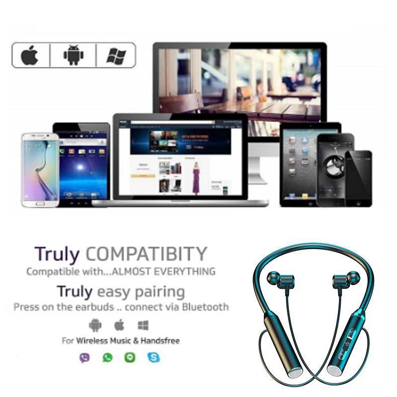 Wireless Bluetooth Earphones Neckband Headphones Gaming Stereo Sports Headset Halter Waterproof Magnetic Earbud with LED Display Viralgem Store