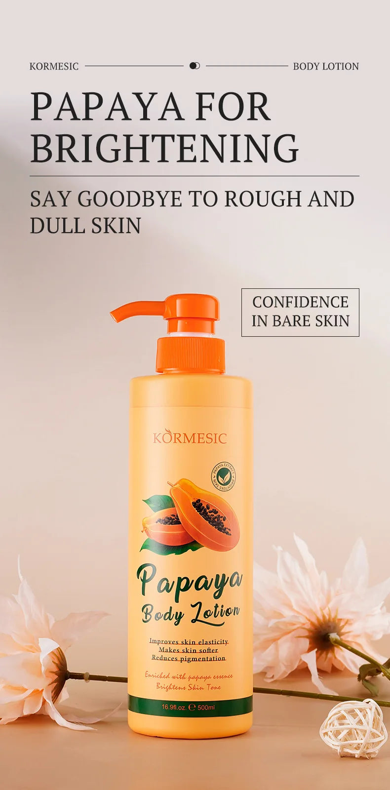 500ML KORMESIC Papaya Body Lotion Cream Moisturising Exfoliating Leg Arm Nourishing Anti Smooth Skin Care Viralgem Store