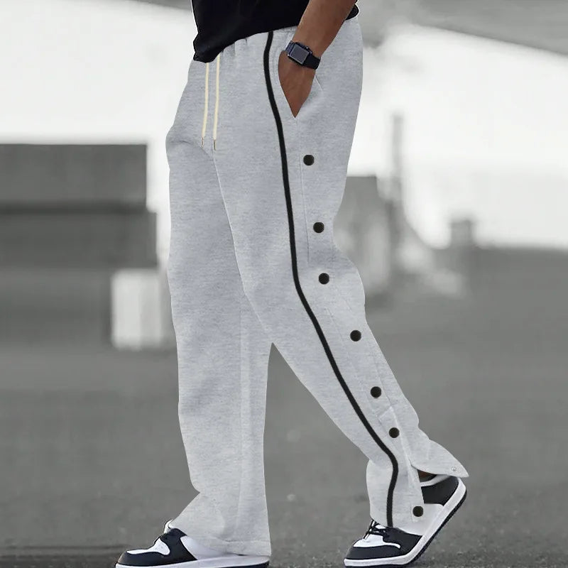 Spring and Autumn Men's Fashionable high street style button-up comfortable casual drawstring wide-leg trousers