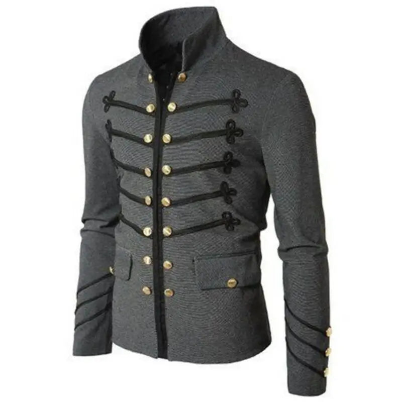 Steampunk Men Gothic Clothing Military Jackets Medieval Vintage Jacket Stand Collar Rock Frock Coat Men's Retro Punk Coat