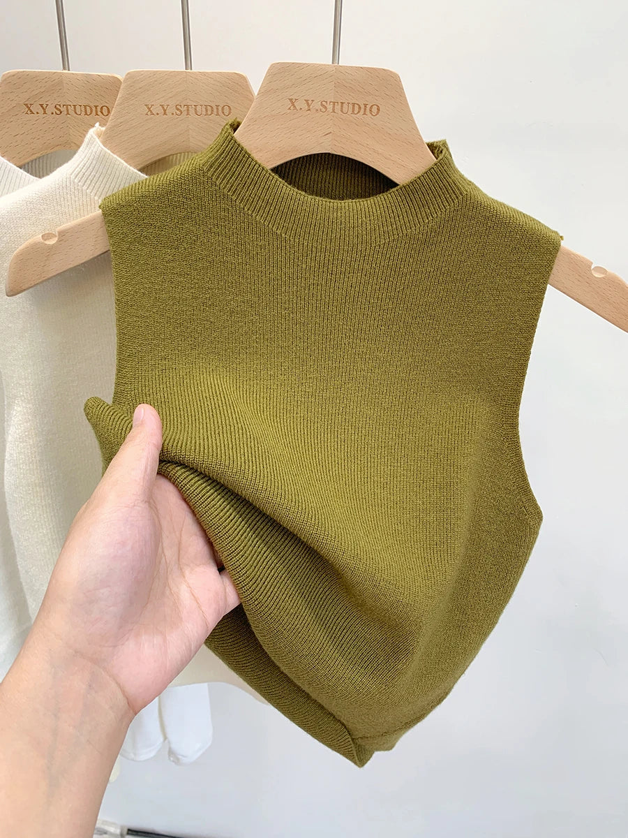 2024 Women Knitted Tank Top Summer Fall Slim Sweater Short Sleeveless Solid Spring Autumn Sweaters Pullovers Viralgem Store
