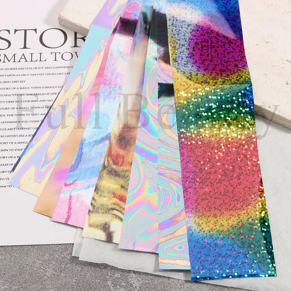 10Pcs Hologram Transfer Foil Nails Laser Stars Holographic Nail Stickers Mermaid Tail Sliders Metallic Gel Polish Wraps NLXKY01