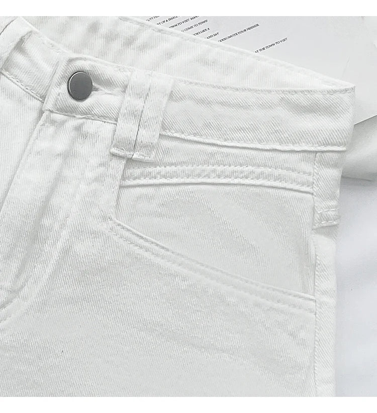 White Denim Shorts Women New High-Waist Ripped Fringed Burr Hot Pants 2023 Summer Loose Wide-Leg Korean Style Short Femme