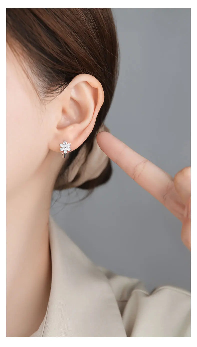 925 Sterling Silver Flower Earrings Temperament Simple Inlaid Zircon for Women Wedding Jewelry Accessories Viralgem Store