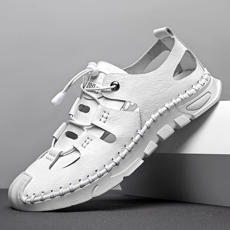 Summer High Quality Men's Fashion Trend Sandals Outdoor Breathable Massage Sole Anti slip Sandals Men's White Sandals Leather Viralgem Store