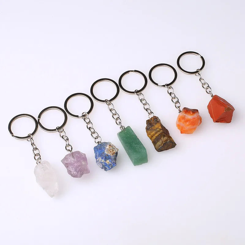 20pcs Natural Rough Raw Stone Crystal Quartzs Keychain Women Men Handbag Hangle Car Key Holder Raw Mineral Stone KeyRing Jewelry Viralgem Store