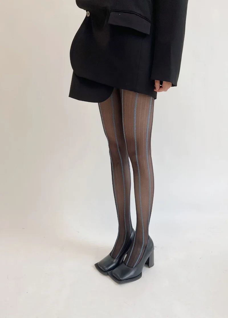 Vintage Sexy Black Vertical Stripes Pattern Stretchy Tights Pantyhose Women's Stockings Gothic Clothes Sexy Women's Underwear