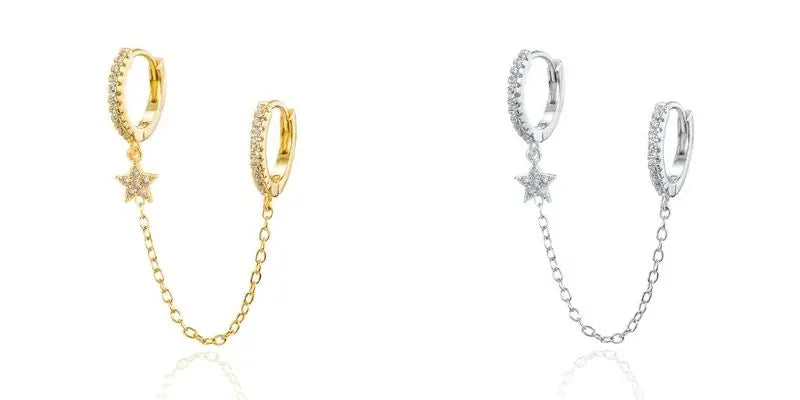 YUXINTOME 1PC 925 Sterling Silver Ear Needle Colorful Zircon Chain Tassel Hoop Earrings for Women Two Holes Earring Jewelry A45