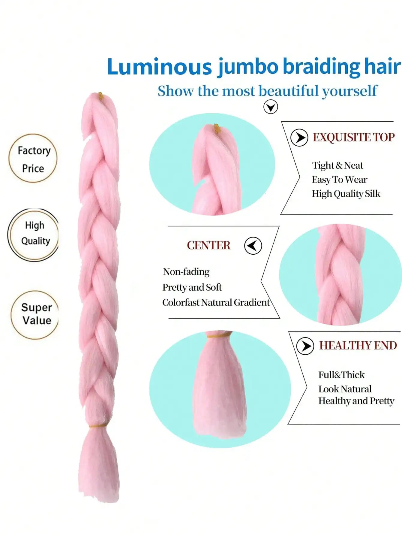 1pcs Synthetic Luminous Jumbo Braids Hair Neon Glowing Fluorescent Braiding Hair Extensions for Women and Girl  Music Festival Viralgem Store