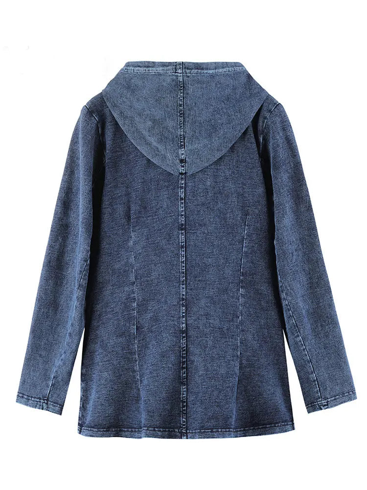 Women's plus Size Casual Denim Jacket Loose Fit Classic Style Button Detailing Long Sleeve Blue Outerwear Viralgem Store