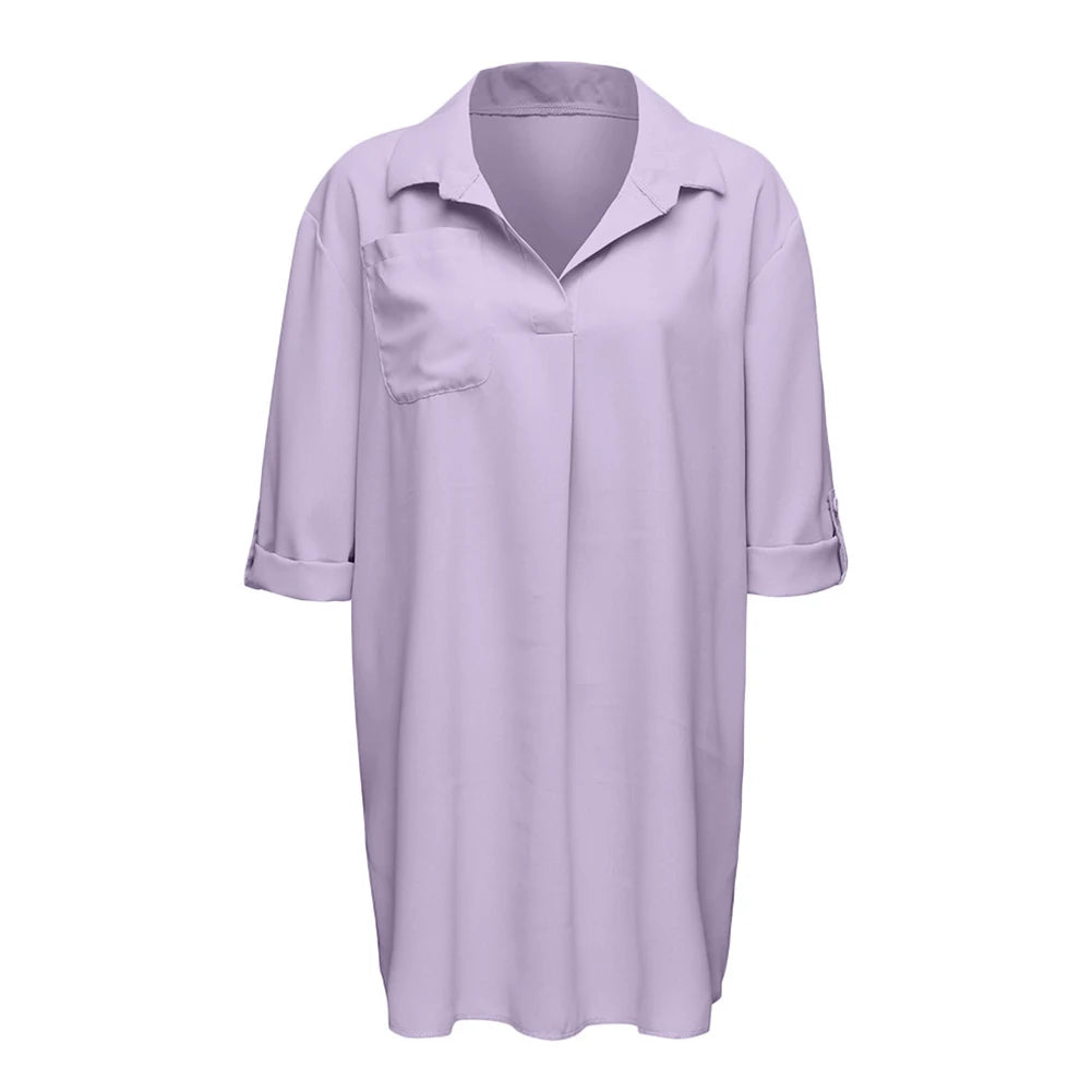 Summer Dress Shirts Beach Holiday Casual Chiffon Comfortable Cover Up Deep Flexible Sun Protection