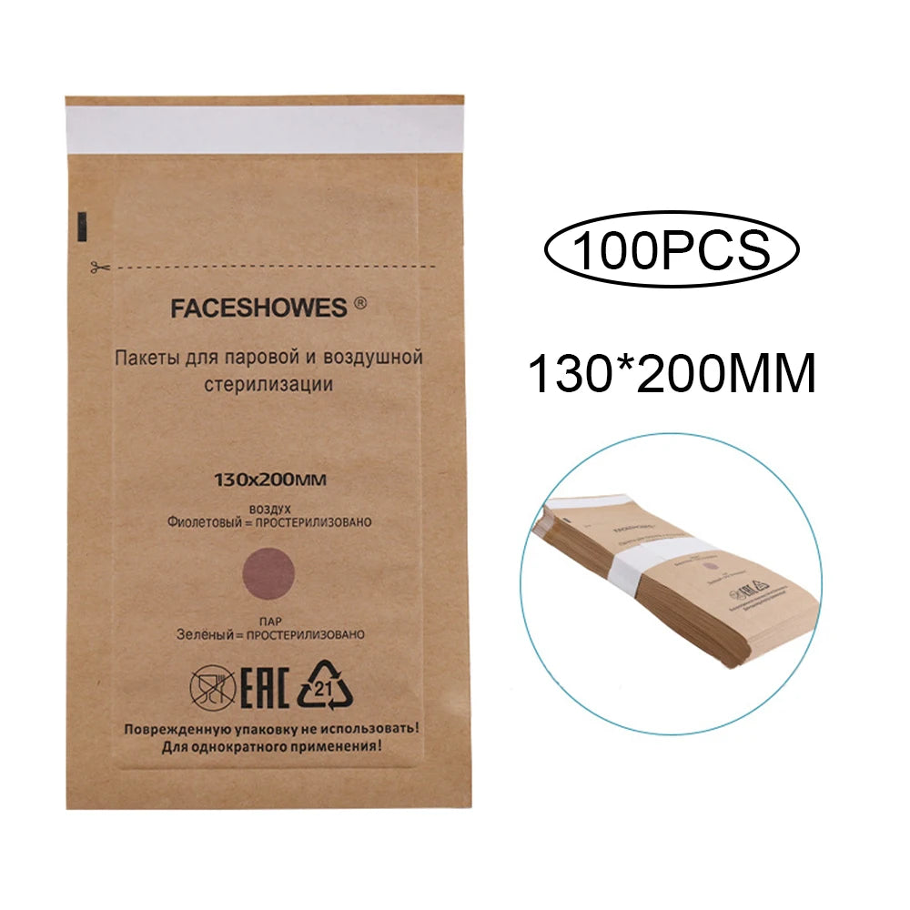 100/50/20PCS Disposable Nail Disinfection Kraft Bag Manicure Pouch Nail Gel Equipment Clean Sterilization Bags Tattoo Accessory