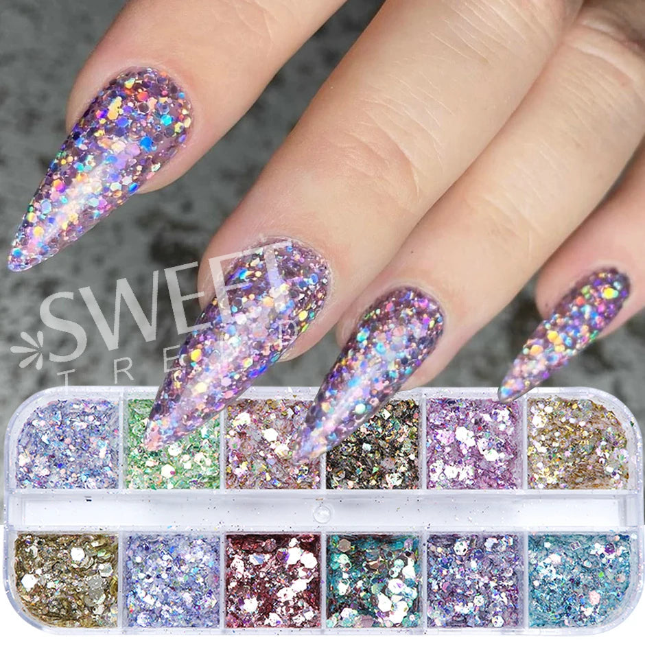 12 Grids Opal Dream Crystal Sequins Nail Flake Galaxy Iridescent Aurora 3D Paillette for Winter Autumn Manicure Decoration SWYFH Viralgem Store