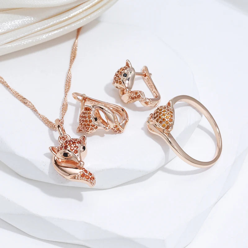 SYOUJYO Red Natural Zircon Fox Pendant Necklace For Women 585 Rose Gold Color Animal-shaped Fine Jewelry Viralgem Store