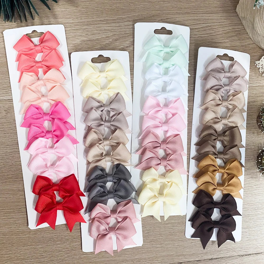 10Pcs/Set Solid Color Kids Bows Hair Clips for Baby Girls Handmade Ribbon Bowknot Hairpin Barrettes New Year Hair Accessories Viralgem Store