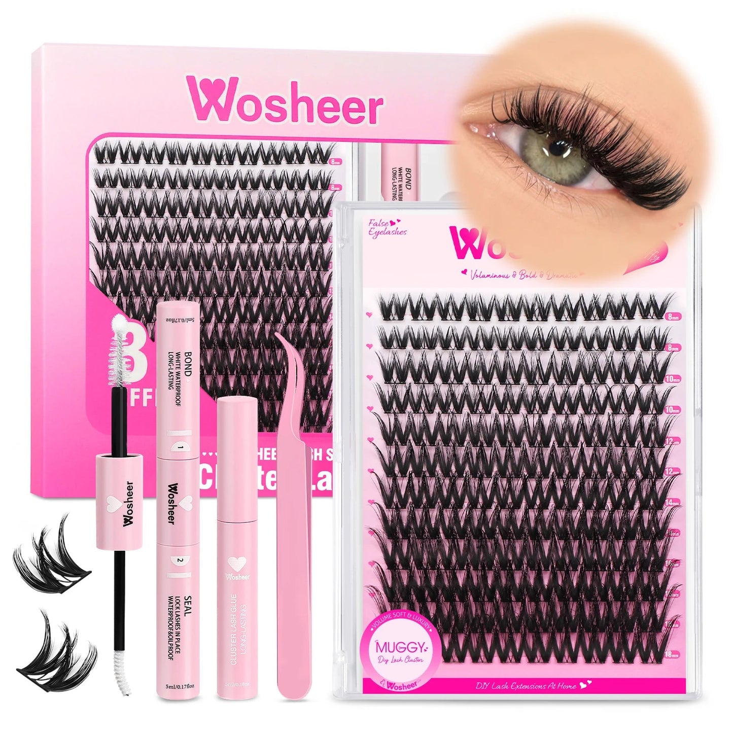 WOSHEER Fluffy Lash Clusters Kit 100D Thick Eyelash Clusters Wispy Individual Lashes 8-18mm Cluster Eyelash Extension Viralgem Store