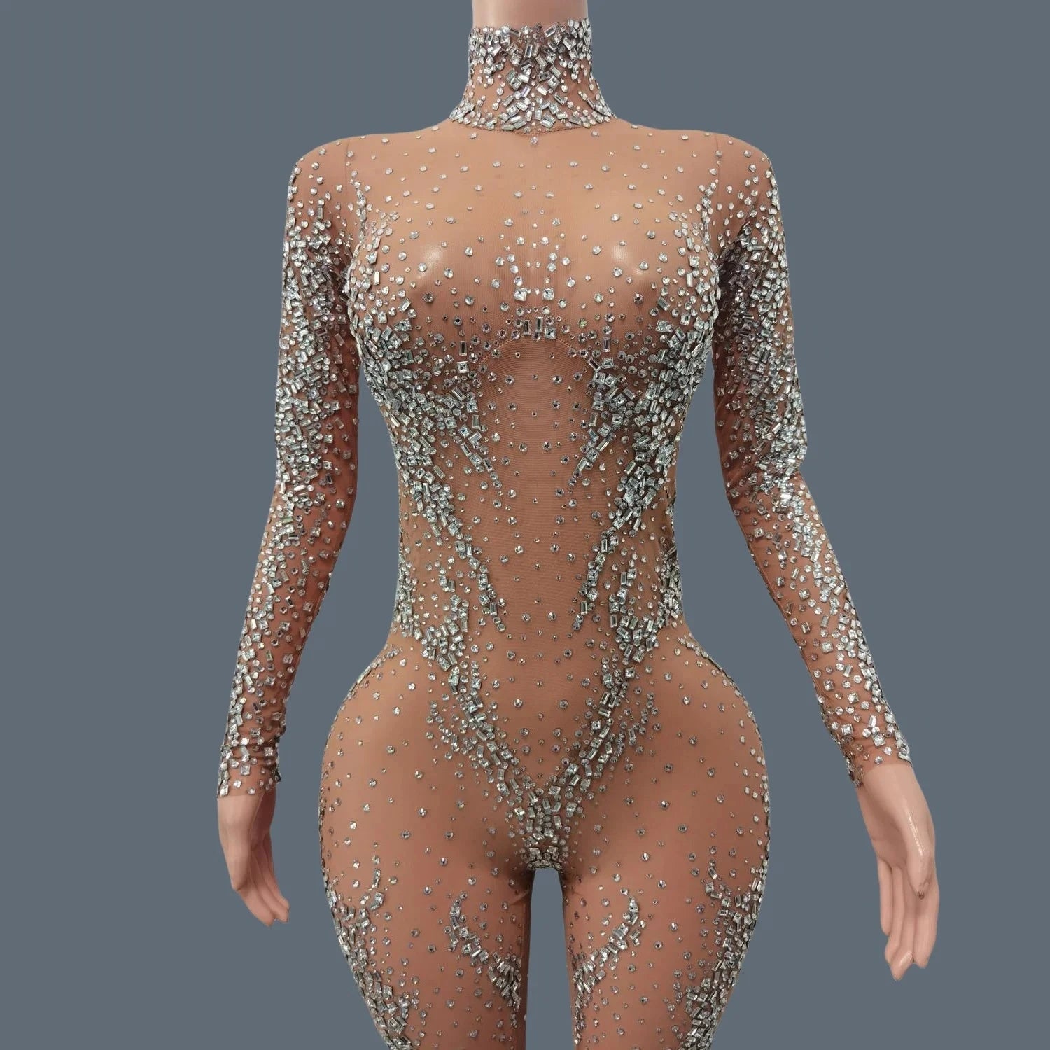 Luxurious Sparkly Crystals Skinny Sheer Mesh Jumpsuit for Women Birthday Party Female Singer Show Stage High-end Sexy Jumpsuit Viralgem Store