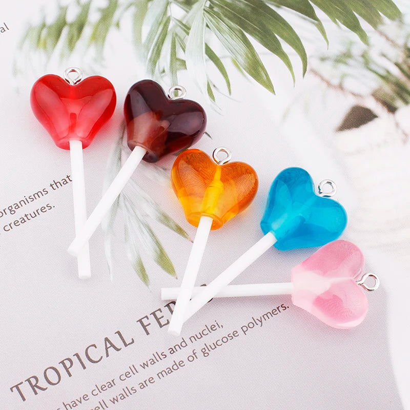 10Pcs Sugar Candy lollipop Resin Charms Diy Findings Kawaii 3D Keychain Earring Pendant Charms For Jewelry Making Suppplies