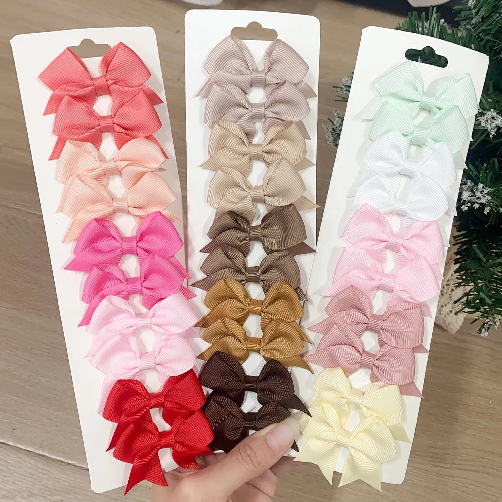 10Pcs/Set Solid Color Kids Bows Hair Clips for Baby Girls Handmade Ribbon Bowknot Hairpin Barrettes New Year Hair Accessories Viralgem Store