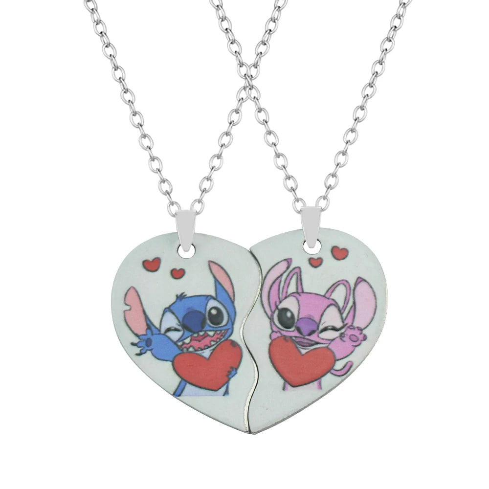 1pair Cute Lilo and Stitch Stainless Steels Pendant Necklace Kawaii Stitch Neck Chain for Man Accessories Gifts