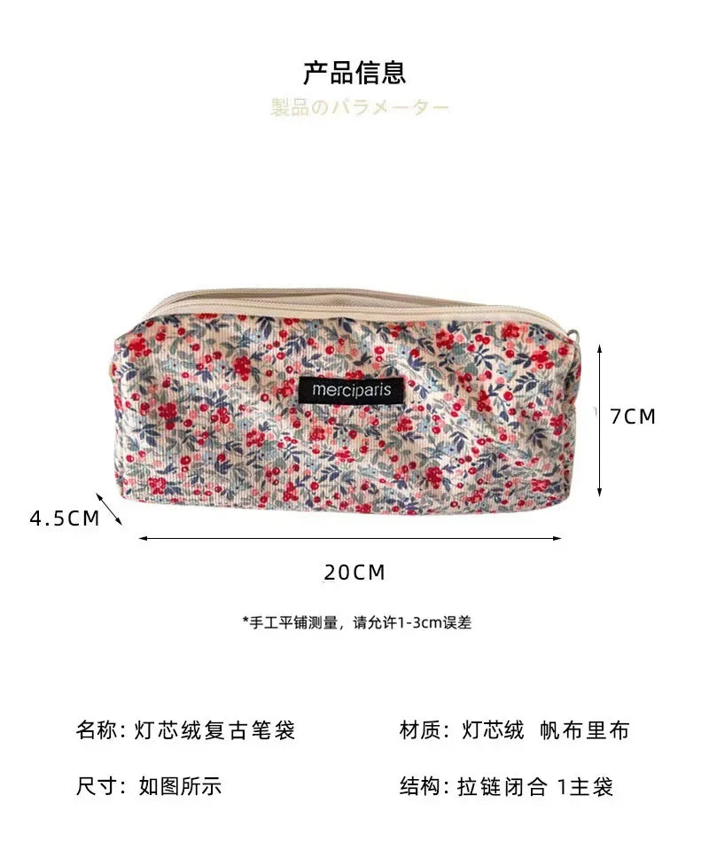 Women Flower Cosmetic Bags Girl Pencil Case Embroidery Student Korean Kawaii Cases for Girls Make Up Brush Storage Pouch