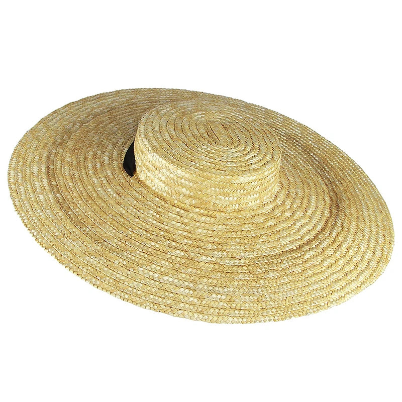 Wide Brim Straw Hat For Women Long Ribbon Ladies Beach Hat Summer Sun Visor Cap Flat Top Large Brim Tie Straw Straw Hat Viralgem Store