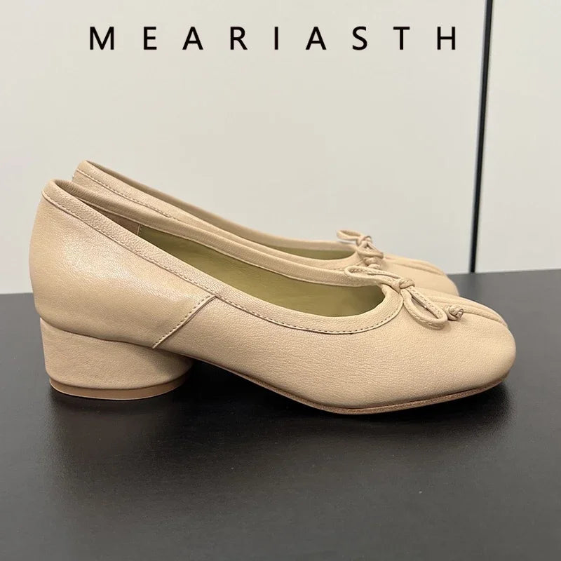 2025 Tabis Shoes Split Toe Ballet Flats Plus Size 43 Women Mary Janes Low Heel Black Leather Ballerinas Zapatos Mujer mocasines Viralgem Store