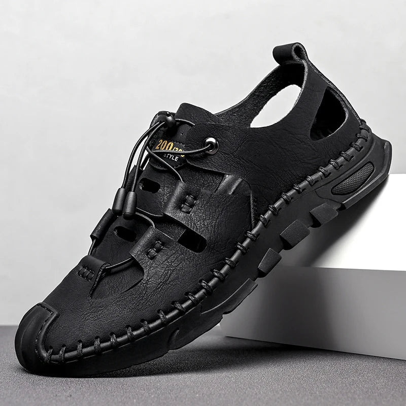 Summer High Quality Men's Fashion Trend Sandals Outdoor Breathable Massage Sole Anti slip Sandals Men's White Sandals Leather Viralgem Store