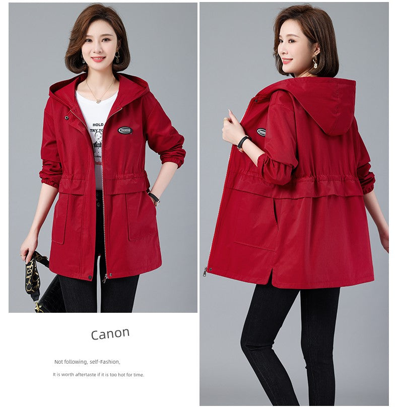 Young Mother Casual Fashion Baggy Coat Female 2023 Spring & Fall New Arrival plus Size Waist Fitted Figure Flattering Mid Length Long Length Trench Coat