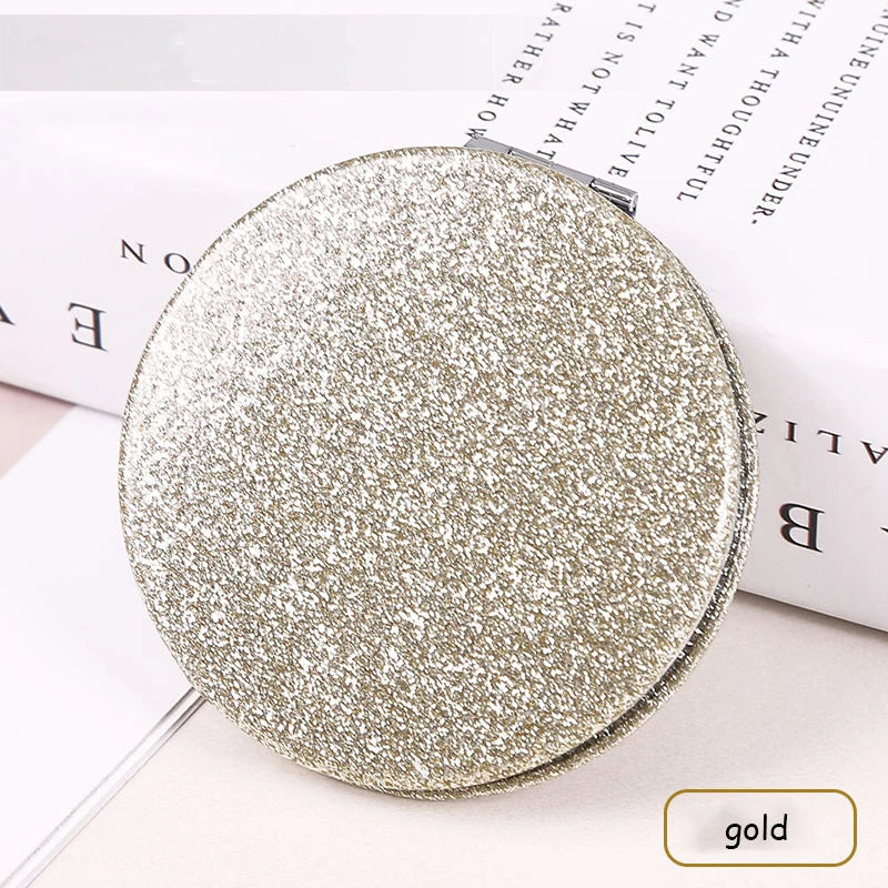 1pc Portable Glitter Round Makeup Mirror Hand Pocket Folding Cosmetic Mirror Double Face Make Up Mirror